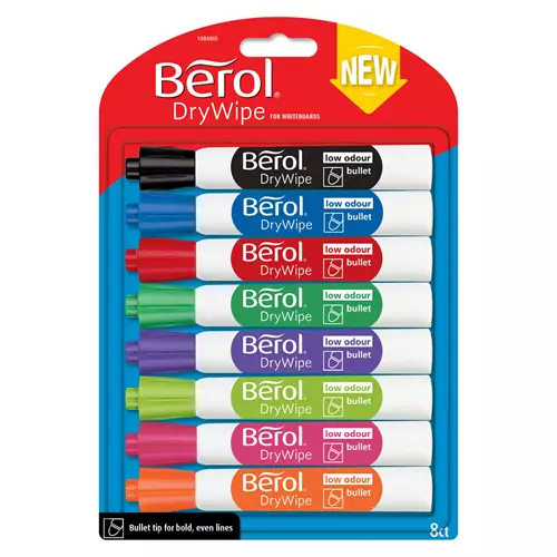 Berol DryWipe Whiteboard Pen Bullet Tip Assorted Colours (Pack 8) - 1984865