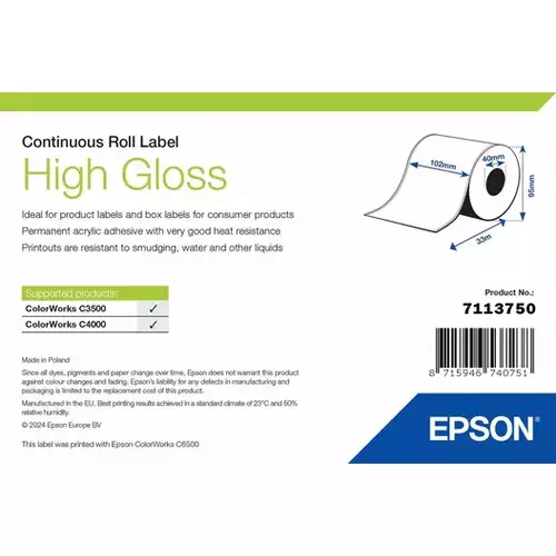 Photos - Other Consumables Epson High Gloss Label Continuous Roll 102mm x 33m 7113750 