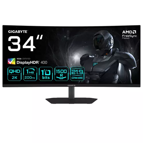 GIGABYTE G34WQC2 34 WQHD Curved Gaming Monitor - 3440 x 1440 1500R 200Hz 1ms 450 cd/m2 AMD FreeSync Premium DisplayHDR 400 HDMI 2.0 Displayport 1.4