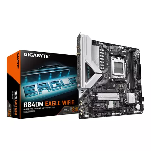 GIGABYTE B840M EAGLE WIFI6 Motherboard - AMD Ryzen 9000 CPUs 5+2+2 Phases VRM up to 7600MHz DDR5(O.C) 1xPCIe 4.0 + 1xPCIe 3.0 M.2 Wi-Fi 6 2.5GbE LAN USB 3.2 Gen 1