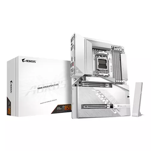 GIGABYTE B850 AORUS STEALTH ICE Motherboard - AMD Ryzen 9000 Series CPUs 14+2+2 Phases Digital VRM up to 8200MHz DDR5 (OC) 2xPCIe 5.0 + 2xPCIe 4.0 M.2 WIFI 7 5 GbE LAN USB 3.2 Gen 2