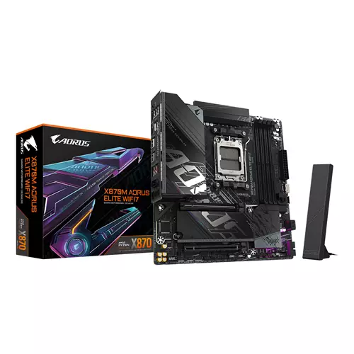 GIGABYTE X870M AORUS ELITE WIFI7 Motherboard - Supports AMD Ryzen 9000 CPUs 14+2+2 Phases Digital VRM up to 8200Hz DDR5 (OC) 1xPCIe 5.0 + 1xPCIe 4.0 Wi-Fi 7 2.5 GbE LAN USB 4