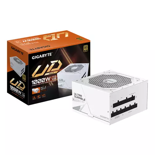 GIGABYTE UD1000GM PG5 V2 ICE Power Supply Unit- PCIe Gen 5.1 80 PLUS Gold Fully Modular Design 120mm Fan ATX 3.1 compatible EU Plug