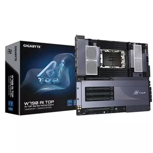 GIGABYTE W790 AI TOP Motherboard - Supports Intel Xeon CPUs 16+2+2 phases VRM up to 5600MHz DDR5 (OC) 4xPCIe 5.0 + 2xPCIe 4.0 M.2 Wi-Fi 7 10 GbE LAN Thunderbolt 4