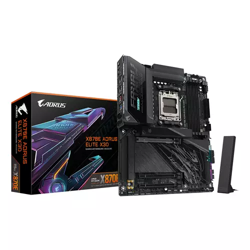 GIGABYTE X870E AORUS ELITE X3D Motherboard - Supports AMD Ryzen 9000 CPUs 16+2+2 Phases Digital VRM up to 9000Hz DDR5 (OC) 2xPCIe 5.0 + 2xPCIe 4.0 Wi-Fi 7 5GbE LAN USB 4