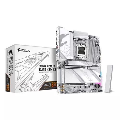 GIGABYTE X870 AORUS ELITE X3D ICE Motherboard - Supports AMD Ryzen 9000 CPUs 16+2+2 Phases Digital VRM up to 9000Hz DDR5 (OC) 2xPCIe 5.0 + 2xPCIe 4.0 Wi-Fi 7 2.5GbE LAN USB 4