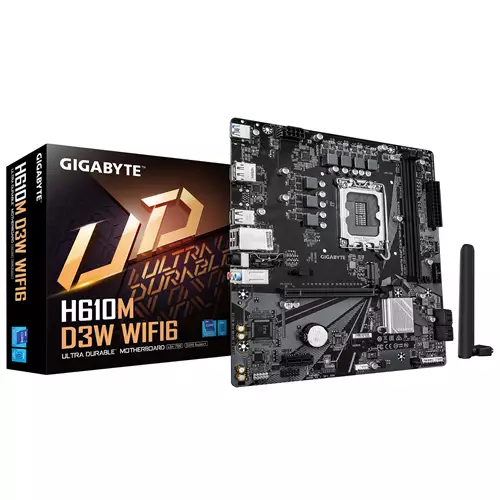 GIGABYTE H610M D3W WIFI6 Motherboard - Supports 14th Gen. Intel Core CPUs 5+1+1 phases VRM up to 5600MHz DDR4 1xPCIe 3.0 M.2 Wi-Fi 6 1GbE LAN USB 3.2 Gen 1