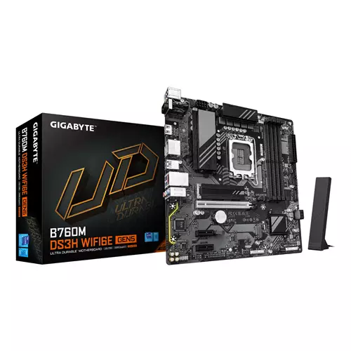 GIGABYTE B760M DS3H WIFI6E GEN5 Motherboard - Supports Intel Core 14th Gen CPUs 6+2+1 Phases Digital VRM up to 5600MHz DDR5 2xPCIe 4.0 M.2 Wi-Fi 6E 2.5GbE LAN USB 3.2 Gen2