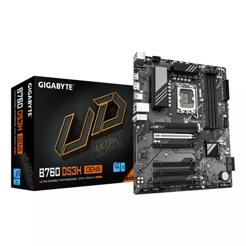 GIGABYTE B760 DS3H GEN5 Motherboard - Supports Intel Core 14th Gen CPUs 8+2+1 Phases Digital VRM up to 5600MHz DDR5 2xPCIe 4.0 M.2 1GbE LAN USB 3.2 Gen 2x2