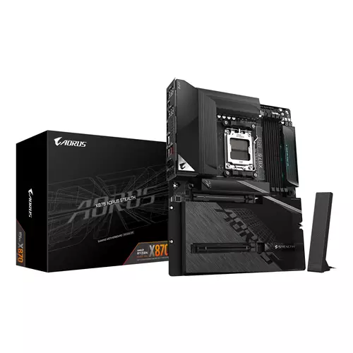 GIGABYTE X870 AORUS STEALTH Motherboard - Supports AMD Ryzen 9000 CPUs 16+2+2 Phases Digital VRM up to 8200Hz DDR5 (OC) 2xPCIe 5.0 + 2xPCIe 4.0 Wi-Fi 7 5 GbE LAN USB 4