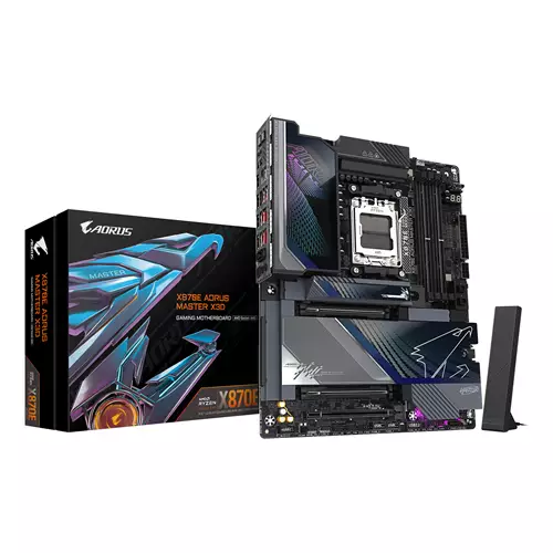 GIGABYTE X870E AORUS MASTER X3D Motherboard - Supports AMD Ryzen 9000 CPUs 18+2+2 Phases Digital VRM up to 9000Hz DDR5 (OC) 2xPCIe 5.0 + 3xPCIe 4.0 Wi-Fi 7 10GbE LAN USB 4