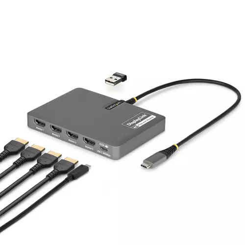 StarTech.com USB-C to Quad-Monitor Workstation Adapter 4K 60Hz HDMI 140W PD Passthrough for Laptop Charging USB Port for Wireless Keyboard / Mouse TAA