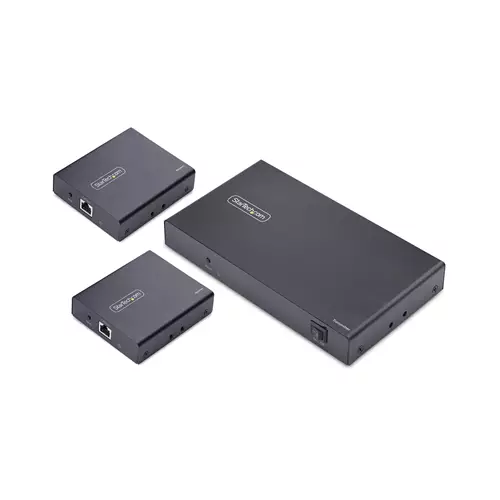 StarTech.com 4-Port HDMI Extender and Splitter Over CAT6 4K 60Hz Up to 230ft (70m) 1x4 HDMI over Ethernet Distribution Kit with IR and Power Over Cable