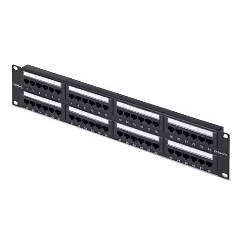 StarTech.com 48-Port 2U Rackmount Cat6 Patch Panel RJ45 UTP 110 Punch-Down Cat 6 Ethernet Patch Panel for Network Server Rack