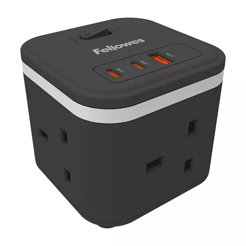 Photos - Other Sound & Hi-Fi Fellowes Power Cube with 3 Power Socket Extension USB-A & USB-C Ports Black 100136979 
