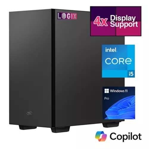 LOGIX Micro Tower - Designed for CCTV Use - Intel i5 Processor 16GB Kingston Memory 500GB Kingston SSD Output to 4 Monitors with Dual LAN Windows 11 Pro Intel Core i5 DDR5-SDRAM Black