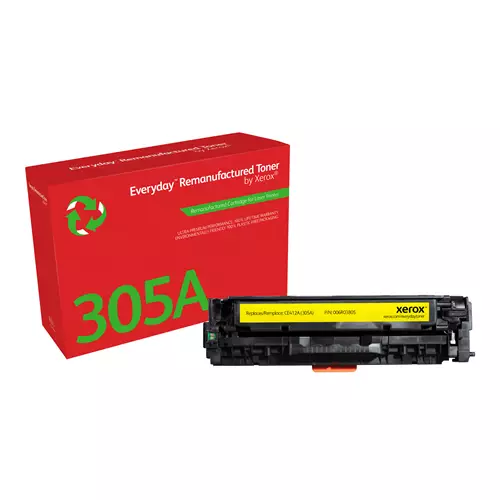 Everyday Yellow Remanufactured Toner by compatible with HP 305A (CE412A) Standard capacity. Colour toner page yield: 2600 pages Black toner page yield: 2600 pages Printing colours: Yellow Quantity per pack: 1 pc(s)