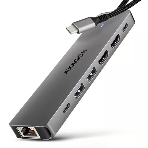 Axagon HMC-7HX2 USB 5Gbps hub 2x USB-A USB-C 2x HDMI 4k/60Hz RJ-45 PD 100W