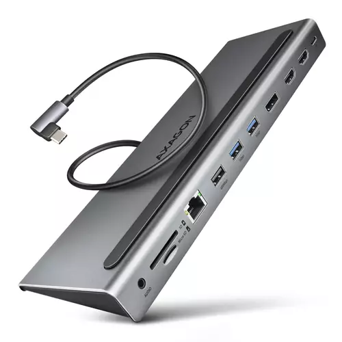 Axagon HMC-4KX3 USB 5Gbps hub 3x USB-A 2x HDMI DP RJ-45 SD/microSD audio PD 100W