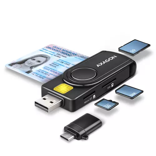 Axagon CRE-SMP2A USB Smart card & SD/microSD/SIM PocketReader smart card reader Indoor USB Type-A/USB Type-C Black