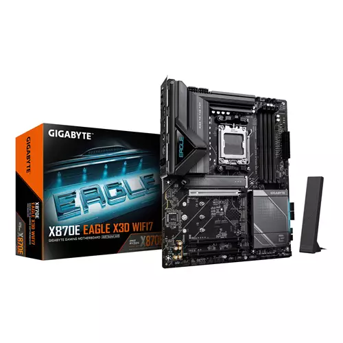 GIGABYTE X870E EAGLE X3D WIFI7 Motherboard - Supports AMD Ryzen 9000 CPUs 14+2+2 Phases Digital VRM up to 9000Hz DDR5 (OC) 1xPCIe 5.0 + 3xPCIe 4.0 Wi-Fi 7 5GbE LAN USB 4