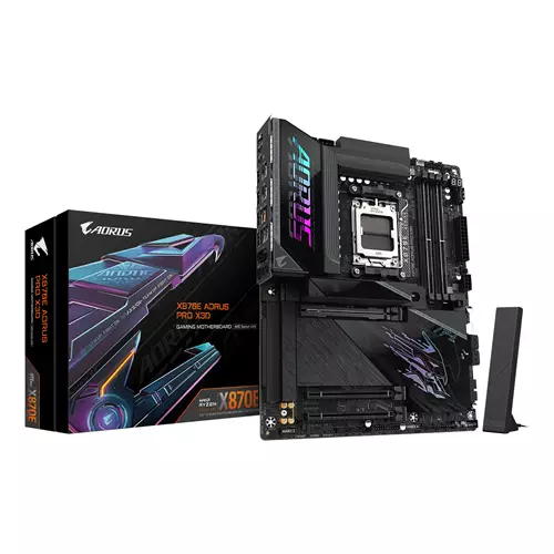 GIGABYTE X870E AORUS PRO X3D Motherboard - Supports AMD Ryzen 9000 CPUs 18+2+2 Phases Digital VRM up to 9000Hz DDR5 (OC) 2xPCIe 5.0 + 2xPCIe 4.0 Wi-Fi 7 5GbE LAN USB 4