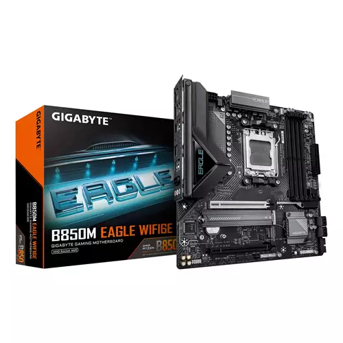 GIGABYTE B850M EAGLE WIFI6E Motherboard - AMD Ryzen 9000 Series CPUs 8+2+2 Phases Digital VRM up to 8200MHz DDR5 (OC) 1xPCIe 5.0 + 1xPCIe 4.0 M.2 WIFI 6E 2.5 GbE LAN USB 3.2 Gen 2