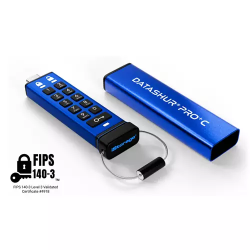 iStorage datAshur PRO+C 32GB | FIPS 140-3 Level 3 Certified | Secure USB Type-C drive | AES-XTS 256-bit Hardware Encryption | PIN protected | Type C-A adapter included