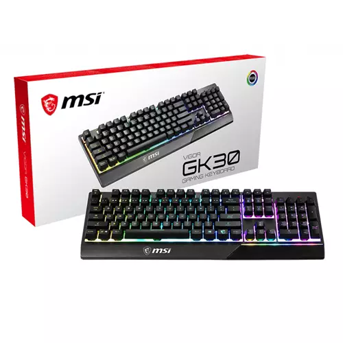 MSI VIGOR GK30 RGB MEMchanical Gaming Keyboard ' UK Layout MECH. Membrane switches 6-Zone RGB Lighting RGB Mystic Light water repellent keyboard design'