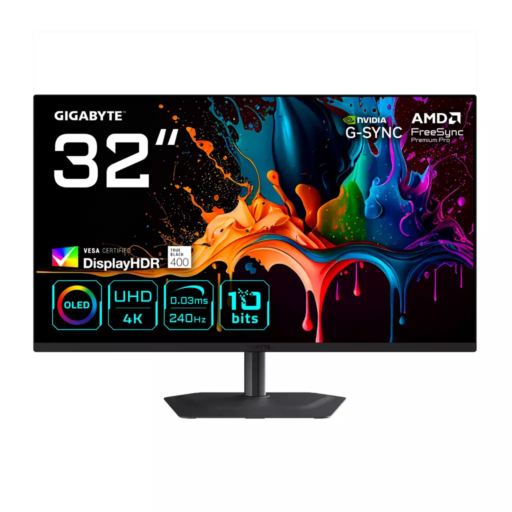 GIGABYTE MO32U2 32” OLED 4K UHD Gaming-Monitor - 3840 x 2160, 240Hz, 0.03ms, 250 cd/m², G-Sync Kompatibel, FreeSync Premium Pro, Display HDR True Black 400, HDMI 2.1, DisplayPort 1.4