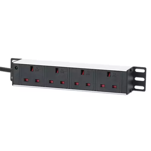 Intellinet 10" 1U PDU 4-way UK With Indicator Rackmount Power Distribution Unit UK 3-pin outlets 3m power cord output