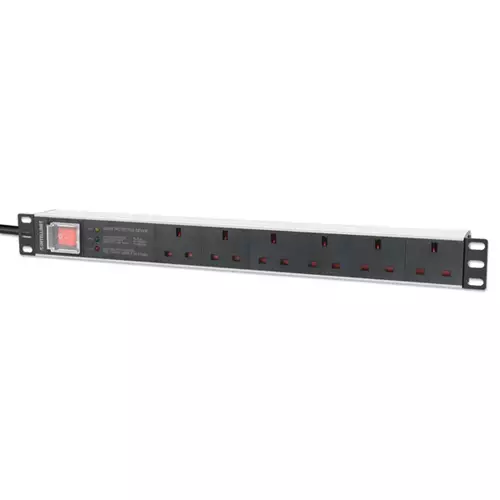 Intellinet 19" 1U PDU 6-way UK With switch and Surge Protection Rackmount Power Distribution Unit UK 3-pin outlets 3m power cord output