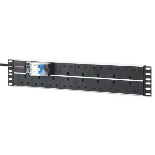 Intellinet 19" 2U PDU 15-way UK With 2P air breaker Rackmount Power Distribution Unit UK 3-pin outlets 3m power cord output