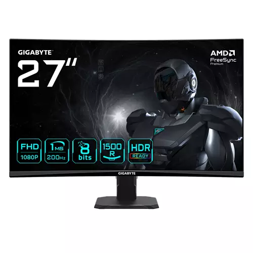 GIGABYTE GS27FCA 27" FHD Curved Gaming Monitor - 1920 x 1080 200Hz 1 250 cd/m FreeSync Premium HDR Ready HDMI 2.0 Displayport 1.4