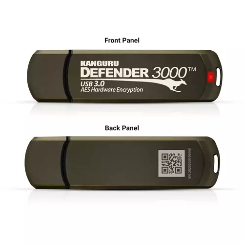 iStorage Kanguru Defender 3000 SuperSpeed USB 3.0 256 GB| Secure Flash Drive | FIPS 140-3 Level 3 pending FIPS 140-2 Level 3 Certified | AES-XTS 256-bit Hardware Encryption | TAA Compliant|