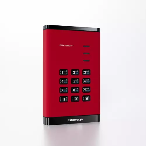iStorage diskAshur HDD 1TB Red | Secure Portable Hard Drive | FIPS 140-3 Level 3 Complaint |Common Criteria EAL 5+ | PIN protected | AES-XTS 256-bit hardware encryption | GDPR TAA Compliant | Dust/Water Resistant |
