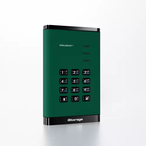iStorage diskAshur HDD 2TB Green | Secure Portable Hard Drive | FIPS 140-3 Level 3 Complaint |Common Criteria EAL 5+ | PIN protected | AES-XTS 256-bit hardware encryption | GDPR TAA Compliant | Dust/Water Resistant |
