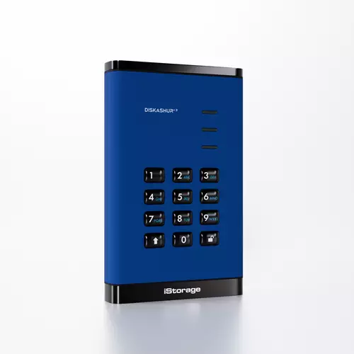 iStorage diskAshur 4TB Blue | Secure Portable Hard Drive | FIPS 140-3 Level 3 Complaint |Common Criteria EAL 5+ | PIN protected | AES-XTS 256-bit hardware encryption | GDPR TAA Compliant | Dust/Water Resistant |