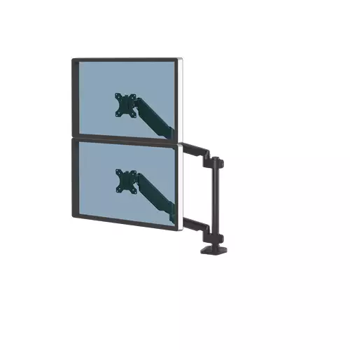Fellowes Platinum Series Dual Stacking Monitor Arm - Monitor Mount for Two 8KG 27 Inch Screens - Adjustable Dual Monitor Desk Mount - Tilt 45 Pan 180 Swivel 360 Rotation 360 VESA 75 x 75/100 x 100 - Black