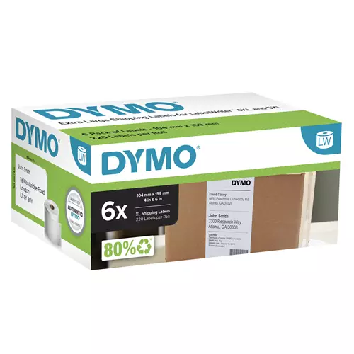 DYMO Authentic LabelWriter Extra Large Shipping Labels | 104 mm x 159 mm | Self Adhesive | 6 Rolls of 220 Easy-Peel Labels (1320 Count) | for LabelWriter 4XL/5XL Label Makers