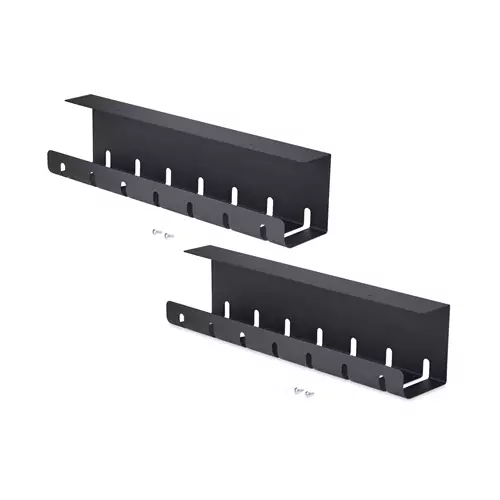 StarTech.com 2-Pack Under Desk Cable Management Tray 42" Long (21" Per Tray) Metal Slotted Style Cable Organizer Screw-On Install Power Bar Holder Black TAA
