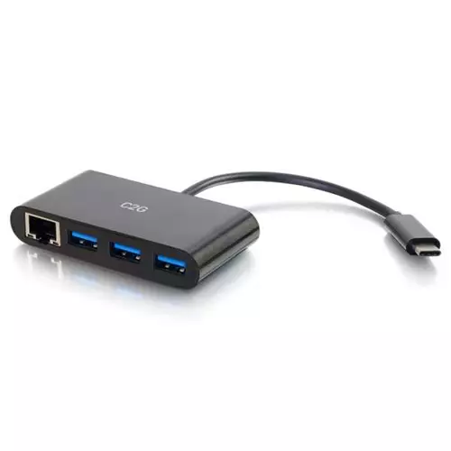 C2G USB-C to Ethernet Adapter with 3-Port USB Hub - Black
