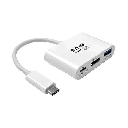 Tripp Lite U444-06N-HU-C USB-C to HDMI Adapter with USB 3.x (5Gbps) Hub Port and PD Charging HDCP White