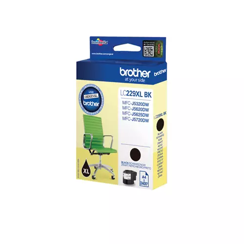 Brother LC229XLBK. Black ink type: Pigment-based ink Supply type: Single pack Printing colours: Black Quantity per pack: 1 pc(s) Black ink page yield: 2400 pages