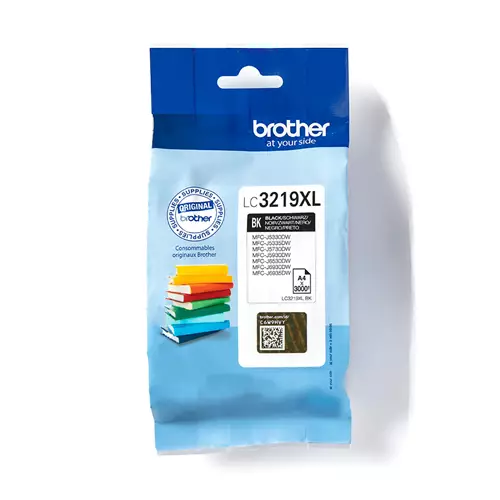 Brother LC3219XLBK. Black ink type: Pigment-based ink Supply type: Single pack Printing colours: Black Quantity per pack: 1 pc(s) Black ink page yield: 3000 pages