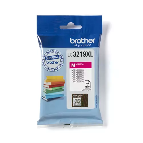 Brother LC3219XLM. Colour ink type: Pigment-based ink Supply type: Single pack Colour ink page yield: 1500 pages Printing colours: Magenta Quantity per pack: 1 pc(s)