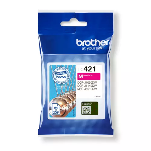 Brother LC421M. Supply type: Single pack Colour ink page yield: 200 pages Printing colours: Magenta Quantity per pack: 1 pc(s)