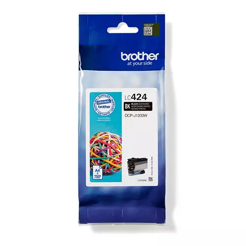 Brother LC424BK. Supply type: Single pack Printing colours: Black Quantity per pack: 1 pc(s) Black ink page yield: 750 pages