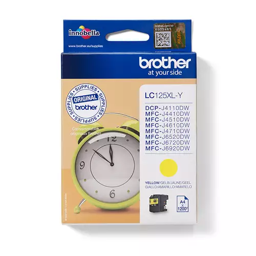 Brother LC-125XLY. Supply type: Single pack Colour ink page yield: 1200 pages Printing colours: Yellow Quantity per pack: 1 pc(s)