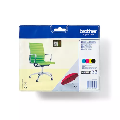 Brother LC-229XLVALBP. Supply type: Multi pack Colour ink page yield: 1200 pages Printing colours: Black Cyan Magenta Yellow Quantity per pack: 4 pc(s) Black ink page yield: 2400 pages